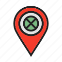 cancel, forbidden, location icon, map locator, pin map