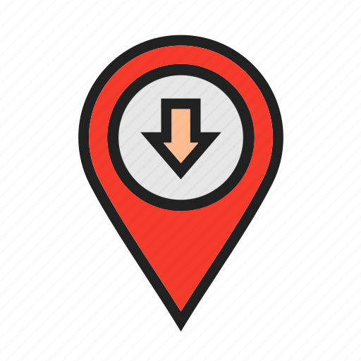 Down, location icon, map locator, move, pin map icon - Download on Iconfinder