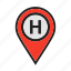 helipad, hospital, location, map, pin, venue 