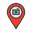 camera, location, map, photography, pin, venue 
