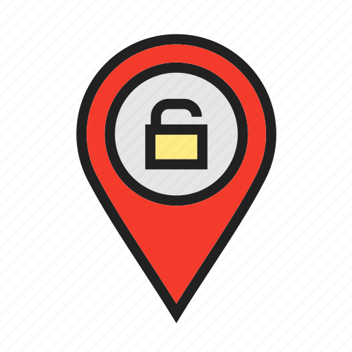 Location, map, padlock, pin, security, unlock, venue icon - Download on Iconfinder