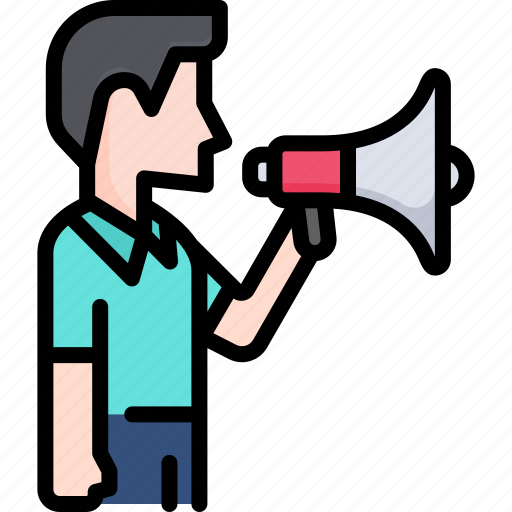 Man, megaphone, announcement, message, communication, voice, loudspeaker icon - Download on Iconfinder