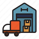 warehouse, storage, storehouse, depot, truck, building