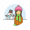 snowman, weather, cold, gloves, snow, winter, woman