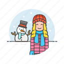 snowman, weather, cold, gloves, snow, winter, woman