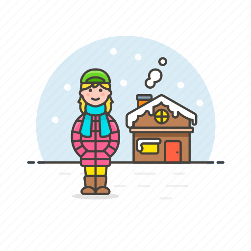 Weather, cold, house, outdoors, snow, winter, woman icon - Download on Iconfinder