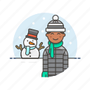 snowman, weather, cold, gloves, man, snow, winter