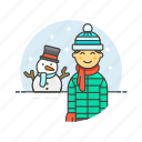 snowman, weather, cold, gloves, man, snow, winter