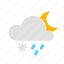 cloud, moon, rain, snow, weather, snowflake