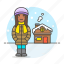 cold, female, hat, house, meteorology, outdoors, region, snow, weather, winter 