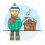cold, hat, house, male, meteorology, outdoors, region, snow, weather, winter 