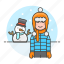 cold, earflap, gloves, hat, male, meteorology, pom, snow, snowman, weather, winter 
