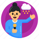 weather newscaster, weather journalist, weather reporter, weather broadcast, meteorology