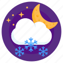 snowy night, partly cloud, nightfall, night time, cloudy weather