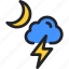 weather, cloud, crescent, moon, thunder, night 