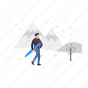 snowfalling, boy, walking, weather, season