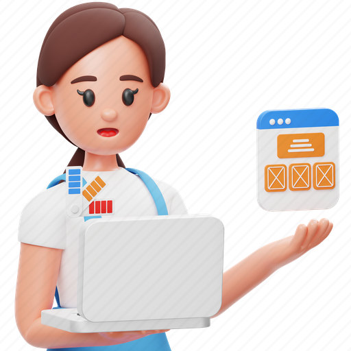 App, website, seo, application, character, woman, business 3D illustration - Download on Iconfinder