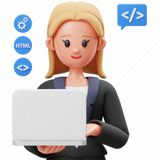 Woman, web, developer, avatar, development, programmer, female 3D illustration - Download on Iconfinder