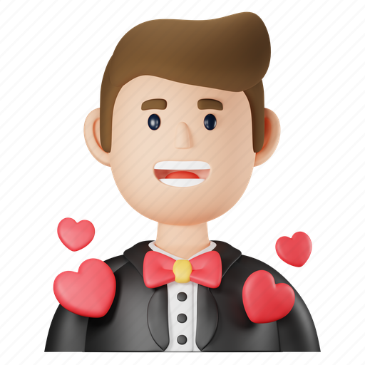 Groom, wedding, love, couple, marriage, man, male 3D illustration - Download on Iconfinder