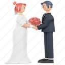 bride, groom, give, bouquets, wedding, roses, valentines, love, marriage 