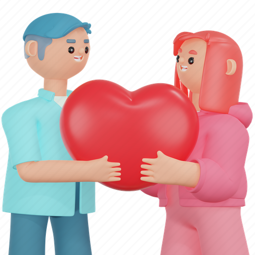 Couple, giving, heart, valentine, male, female, love 3D illustration - Download on Iconfinder
