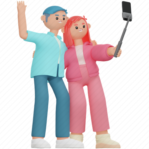 Couple, selfie, date, male, female, valentine, love 3D illustration - Download on Iconfinder