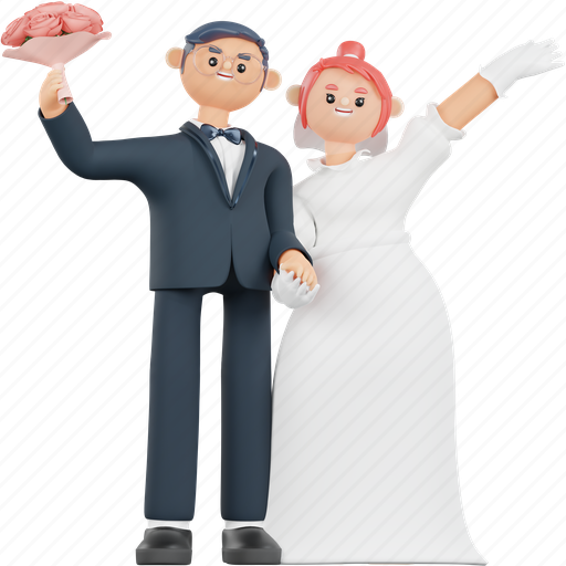 Bride, groom, wedding, bouquet, valentine, love, character 3D illustration - Download on Iconfinder