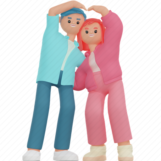 Couple, heart, shaped, male, female, valentine, love 3D illustration - Download on Iconfinder