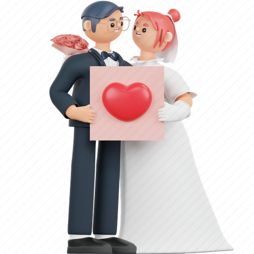 Couple, marriage, certificate, groom, bride, marry, valentine 3D illustration - Download on Iconfinder