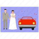 wedding, car, romantic, ride, couple