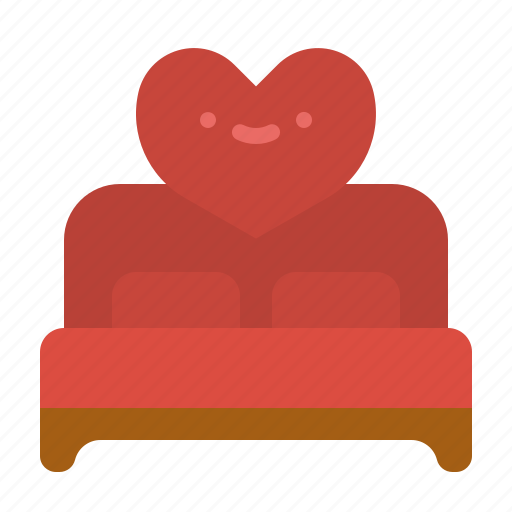 Bed, bedroom, double, furniture, heart, love, romantic icon - Download on Iconfinder