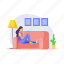 girl, sitting, couch, weekend, activity 