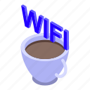 free, wifi, zone, coffee, cup, isometric