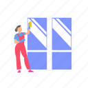 girl, cleaning, window, housekeeping, work