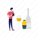 wine, bottle, glass, boy, waiter