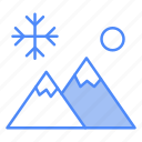 mountain, sun, snow, flake, winter, weather