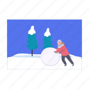 snowball, boy, playing, winter, activity