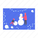 snowman, winter, boy, activities, holiday