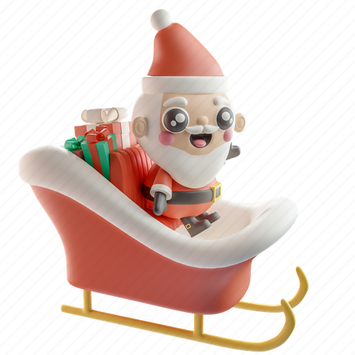 Sleigh, santa, gift, presents, christmas, holiday, winter 3D illustration - Download on Iconfinder