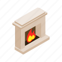 fire, fireplace, home, house, interior, isometric, room