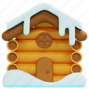 cabin, wood, house, snow, home, winter, nature, 3d 