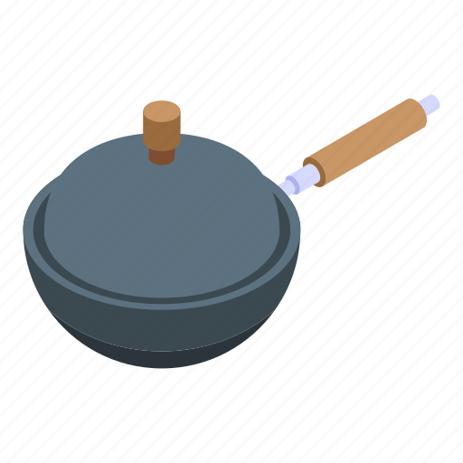 Wok, frying, pan, isometric icon - Download on Iconfinder
