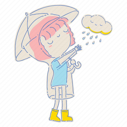 Woman, raincoat, rain, cloud, art, doodle, cartoon icon - Download on Iconfinder