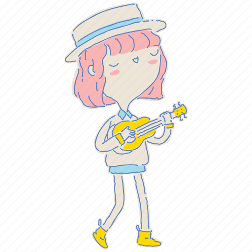 Woman, ukulele, musician, gutar, people, doodle, cartoon icon - Download on Iconfinder