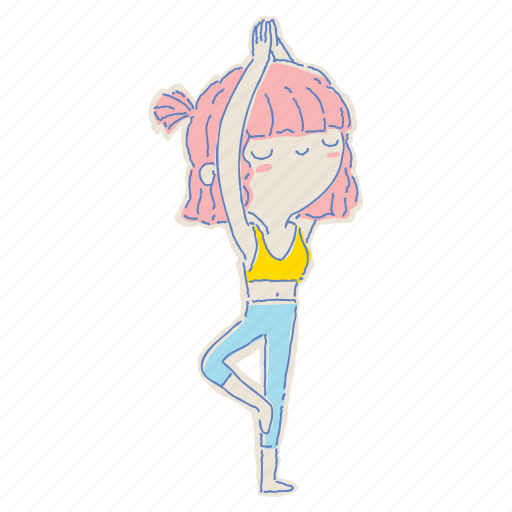 Woman, yoga, pose, stretching, art, doodle, cartoon icon - Download on Iconfinder