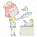 woman, cook, fried, egg, art, doodle, cartoon, character, illustration