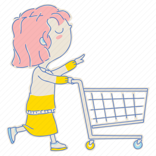 Woman, shopping, super, market, cart, doodle, cartoon icon - Download on Iconfinder
