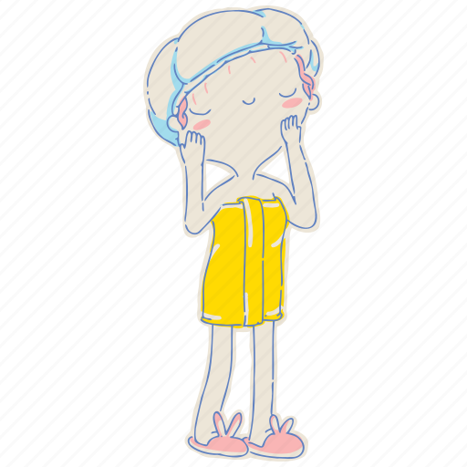 Woman, shower, wash, face, beautiful, doodle, cartoon icon - Download on Iconfinder