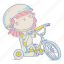 woman, tricycle, bike, ride, art, doodle, cartoon, character, illustration 