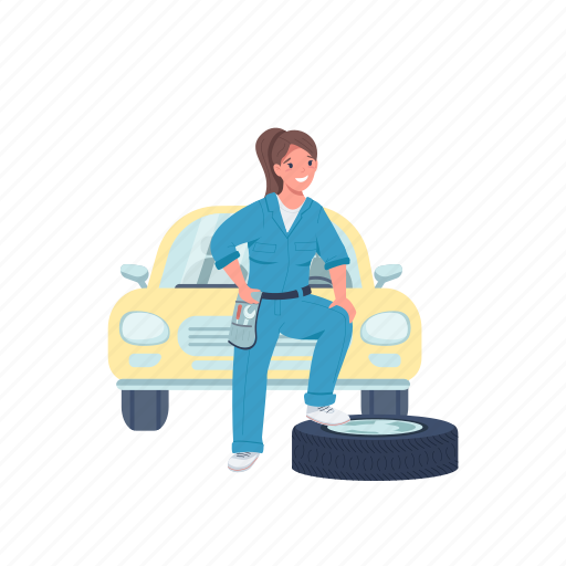 Woman, car, mechanic, auto, engineer illustration - Download on Iconfinder